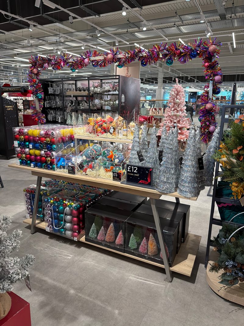 M&S Christmas trees and decorations display, December 2025